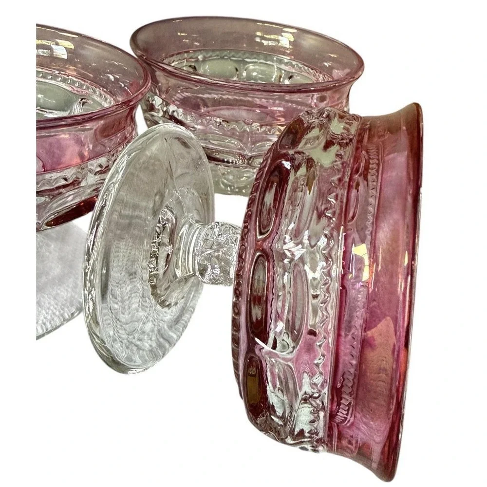 Indiana Glass Thumbprint Cranberry Flash Compotes Early Deep Mold Set of 3